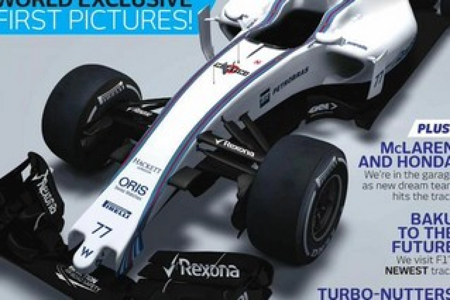 The Williams FW37 is unveiled on the cover of F1 Racing