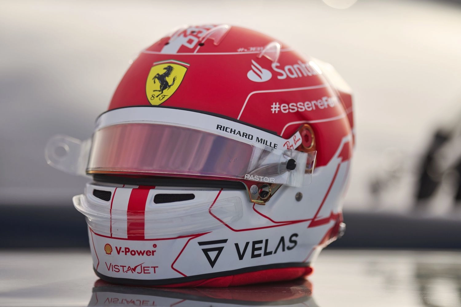 Charles Leclerc presents his helmet for his Home Grand Prix