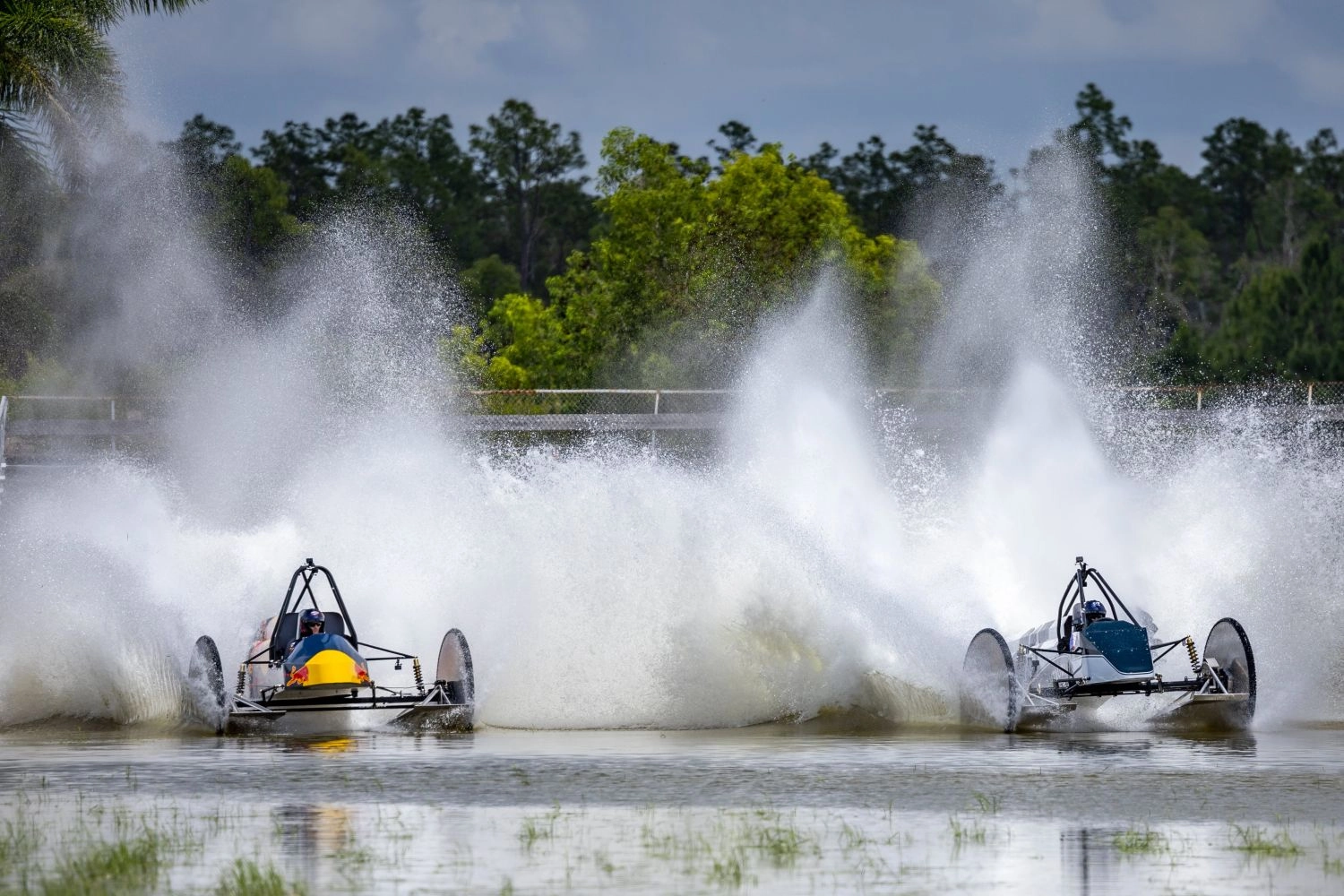 Verstappen and Tsunoda in a Swamp Buggy in the Everglades marshes