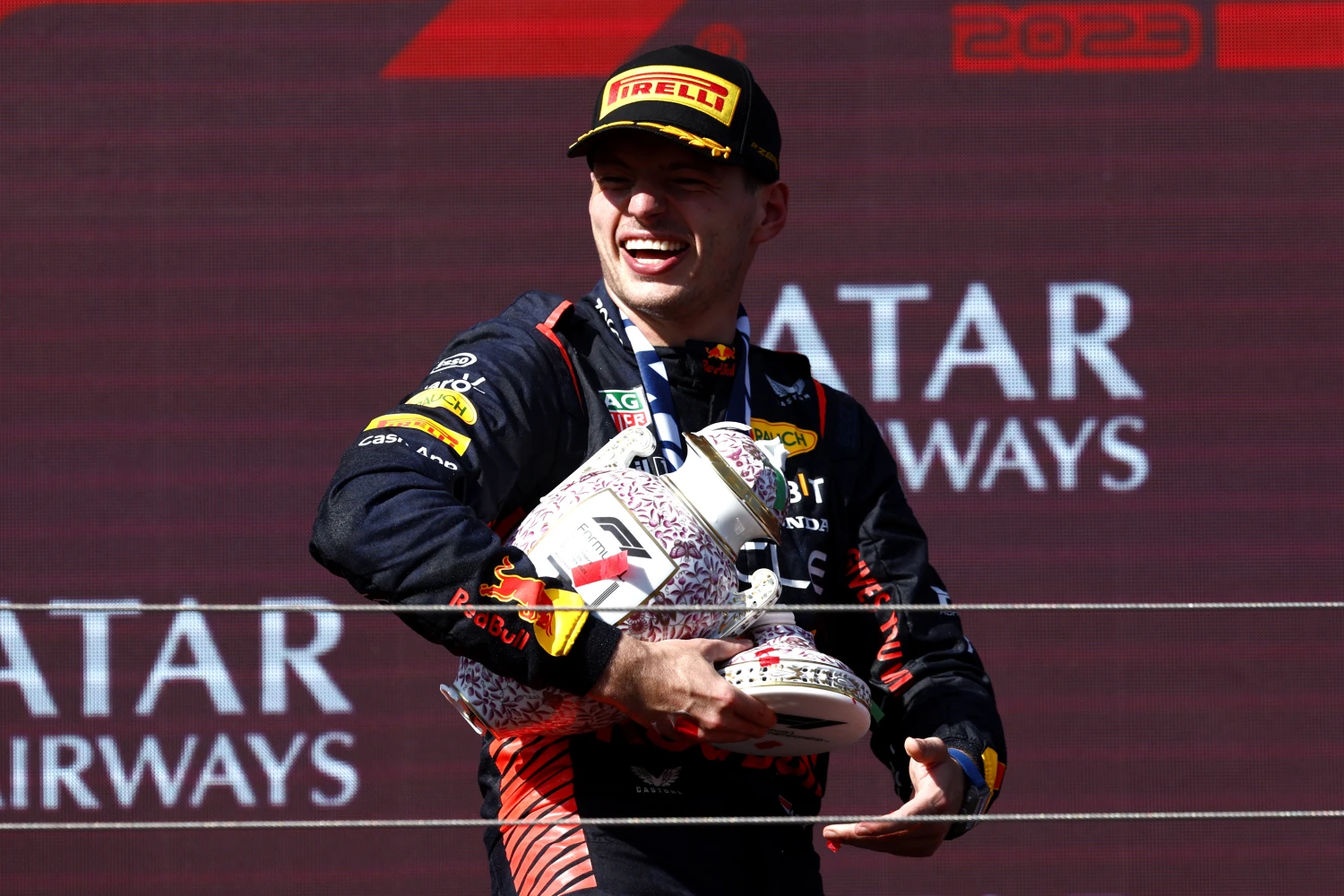 Max Verstappen recovered his broken trophy from the Hungarian GP