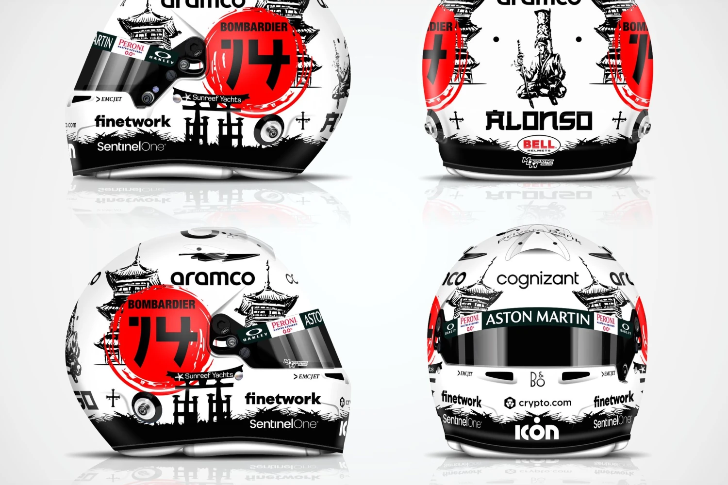 Fernando Alonso in samurai colors at Suzuka