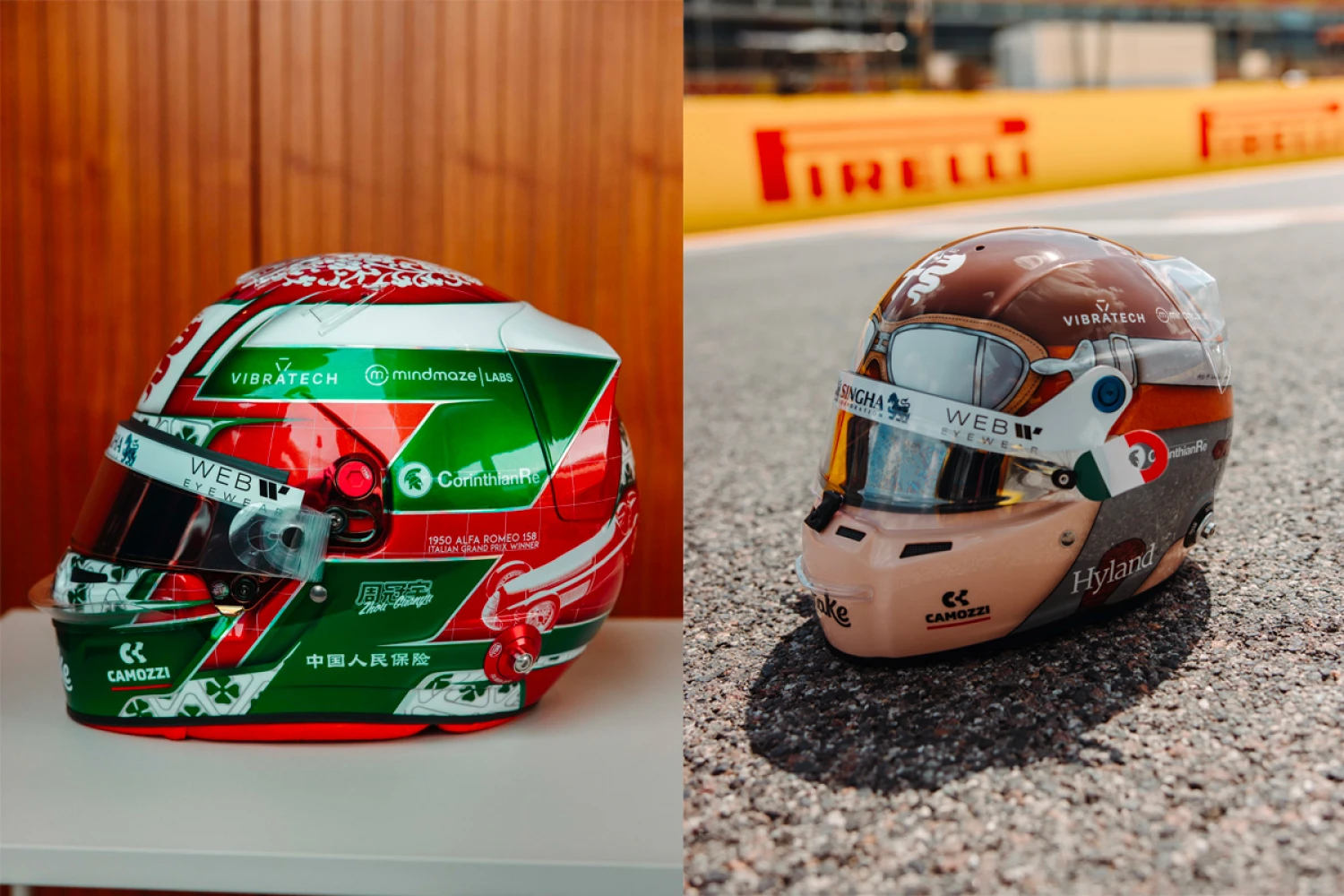 The Alfa Romeo drivers with a special helmet