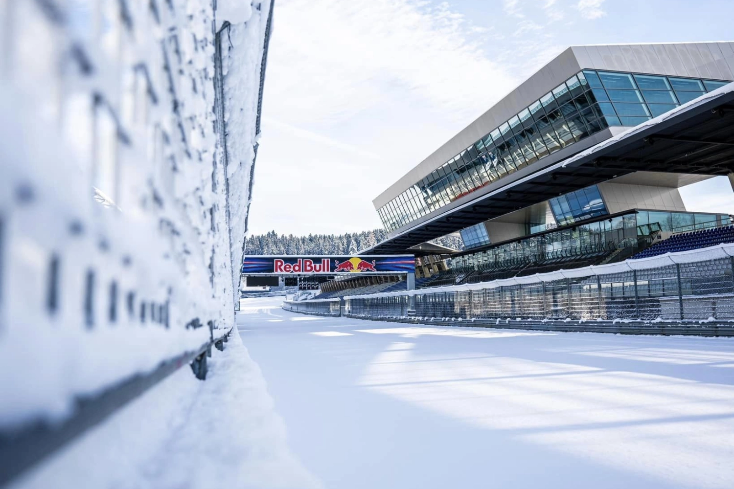The snow has covered the Red Bull Ring circuit in Austria