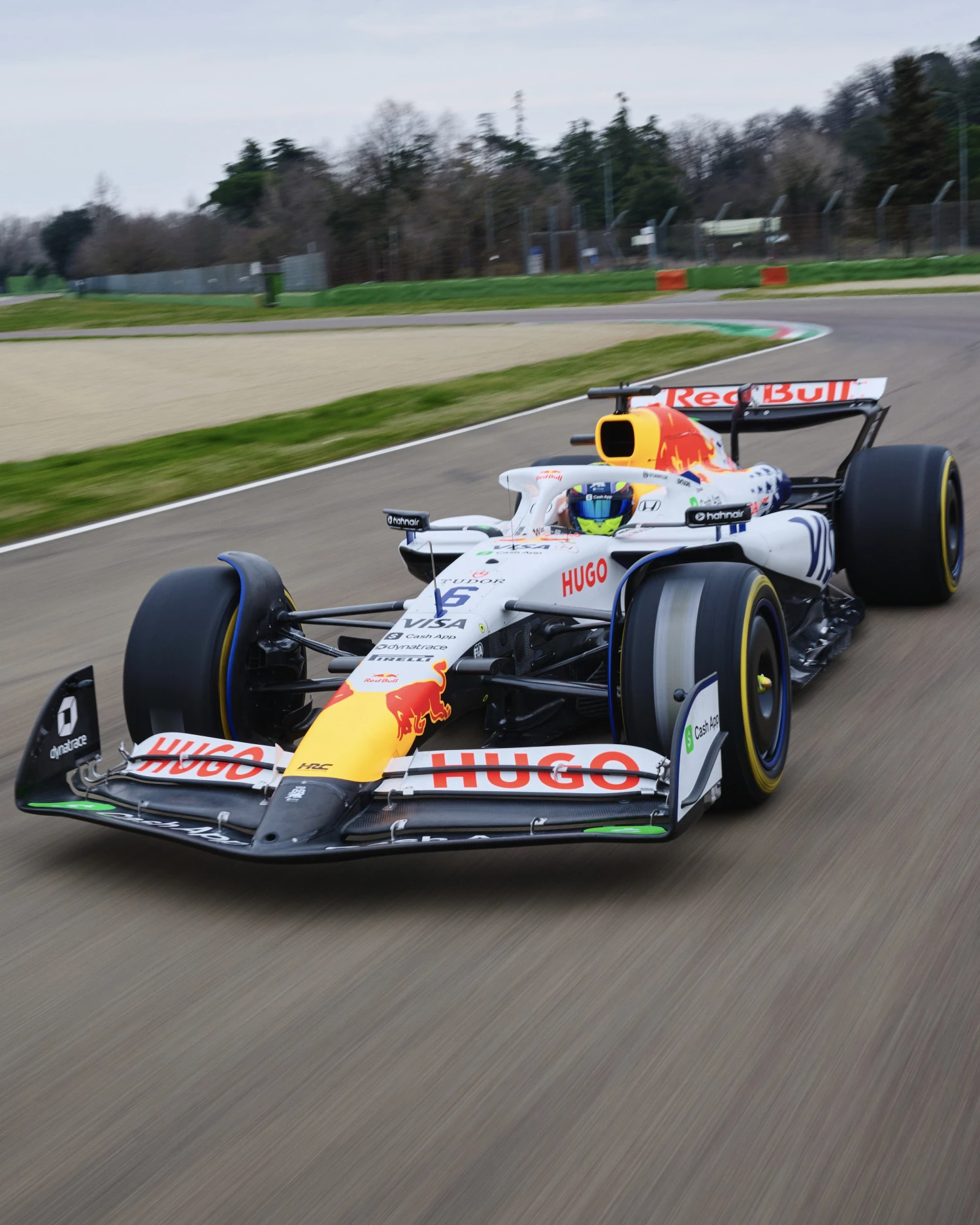 Isack Hadjar driving with Racing Bulls in Imola