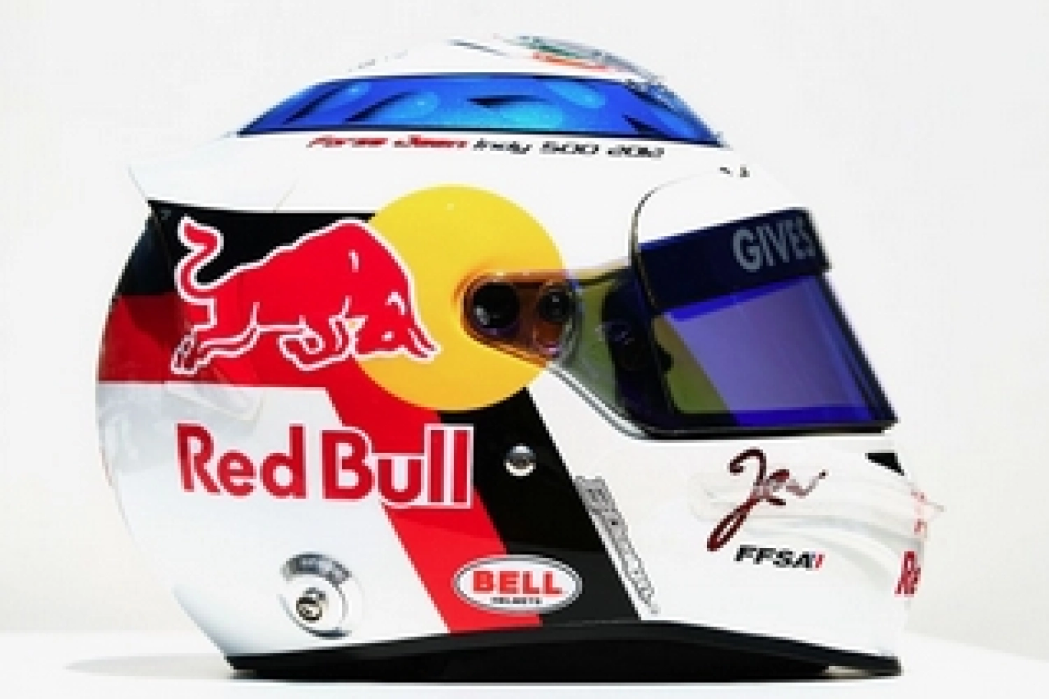 Vergne porte un casque aux couleurs de Jean Alesi